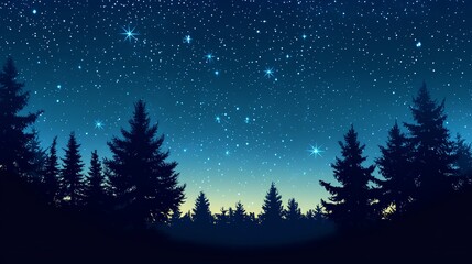 Naklejka premium Night sky with stars and silhouette of trees