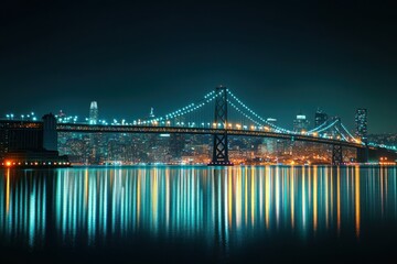 Stunning Night View of Illuminated Bay Bridge