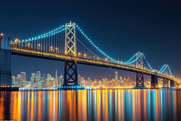Fototapeta premium Illuminated Night View of the Bay Bridge with City Lights
