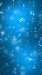 snow flakes and glitter shiny stars on blue sky background,white snow flakes flying ,happy new year and merry Christmas holiday vertical social media design element ,winter snowy sky