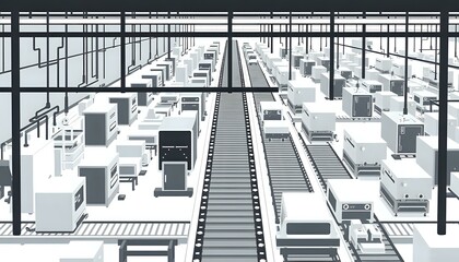 Fototapeta premium Modern Warehouse Office Equipment at Night - Birds Eye View