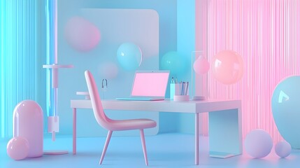 Sleek and Minimalist Workspace with a Contemporary Laptop Computer on a Clean Organized Desk Isolated Against a Bright Backlit Background