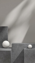 Portrait concrete podium sun shadow white wall with sphere 3d rendering product mockup template