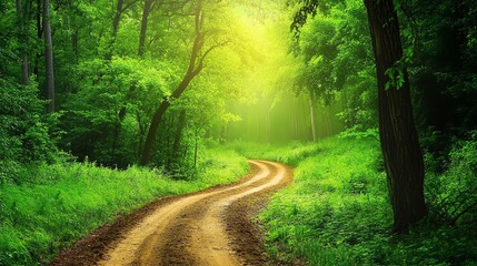 Obraz premium Serene forest path in lush green surroundings