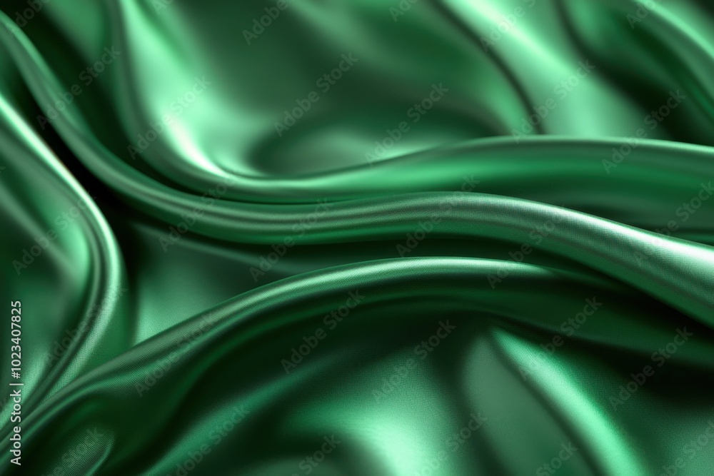 Aufkleber a green silk background with waves of fabric, smooth and flowing. the texture is glossy and reflecti
