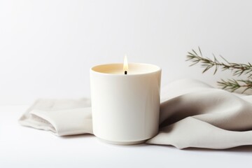 Candle cup mockup lighting textile ceramic.
