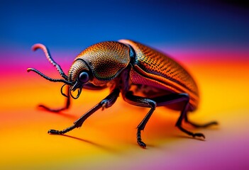 Fototapeta premium Glowing Gradient Beetle Portrait on Pink Background