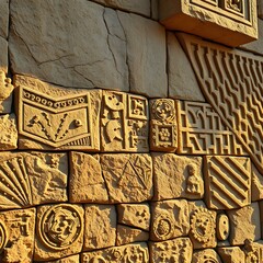 Ancient Mosaic Stone Blocks: Intricately Carved Grid Pattern - High Resolution Stock Photo