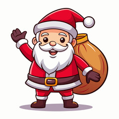 Cheerful Santa Claus cartoon character, perfect for Christmas cards, holiday decorations, and festive designs. He is holding a sack full of gifts and is ready to spread holiday cheer.