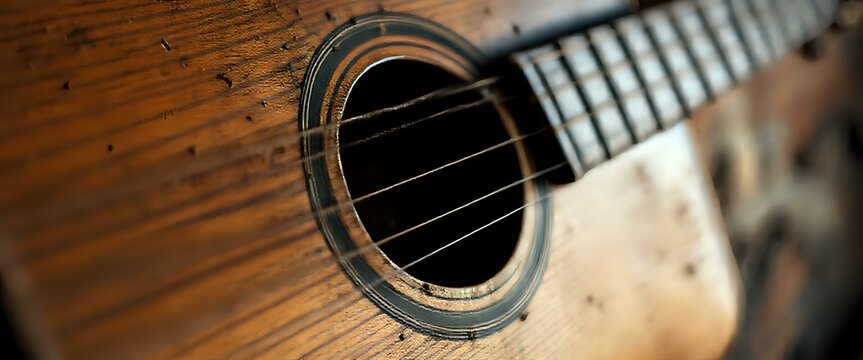 Close-Up View of Guitar Neck with Six Strings in Standard Tuning