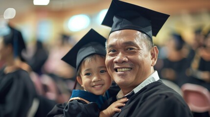 Fototapeta premium Proud Graduation Ceremony with Smiling Student and Family Member