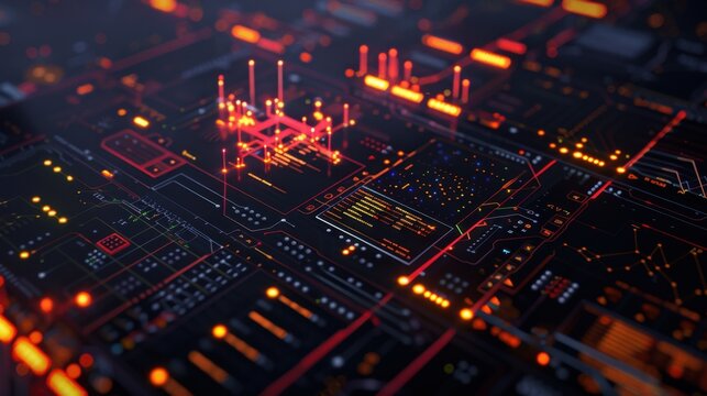 Abstract Digital Circuitry with Bright Lights and Patterns