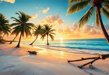 Obraz premium Serene Tropical Beach Sunset Landscape - No People