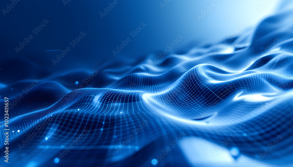 Poster abstract blue waves with grid pattern