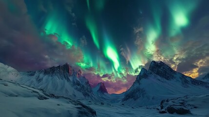 Stunning aurora over snow-capped mountains