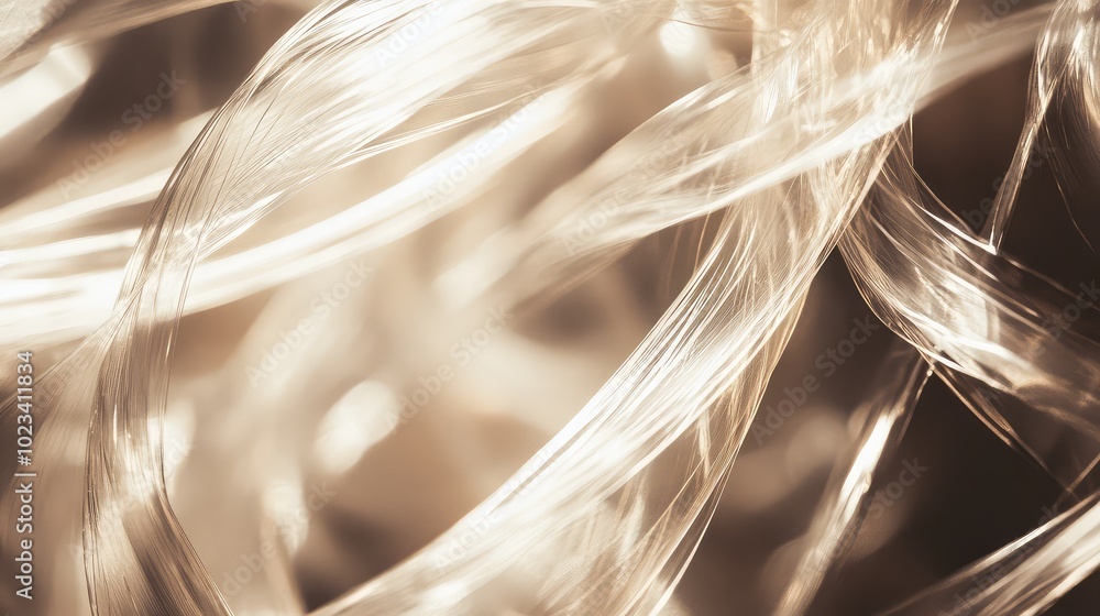 Poster an abstract image of glass fibers intertwined, capturing light in a soft focus and creating an ether