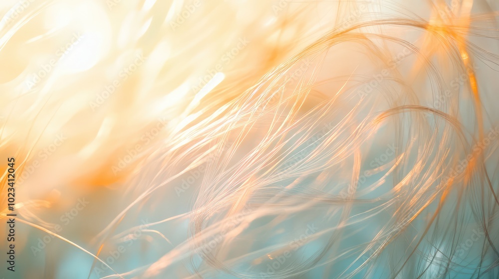 Poster an abstract image of glass fibers intertwined, capturing light in a soft focus and creating an ether