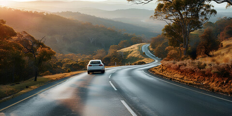   White car on a scenic road.  Car on the road:background image