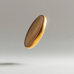 Fototapeta premium A gold coin spinning in mid-air, caught in motion on a smooth white surface
