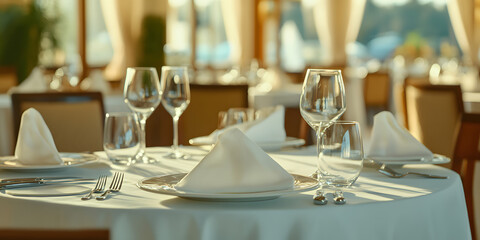Classy Table Setting with White Cloth and Elegant Plate | Perfect for Upscale Dining Experiences