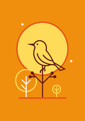 Sun disk and bird silhouette: Inspiring minimalism on your wall.