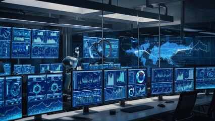 AI System Analyzing Data in a Modern Tech Office