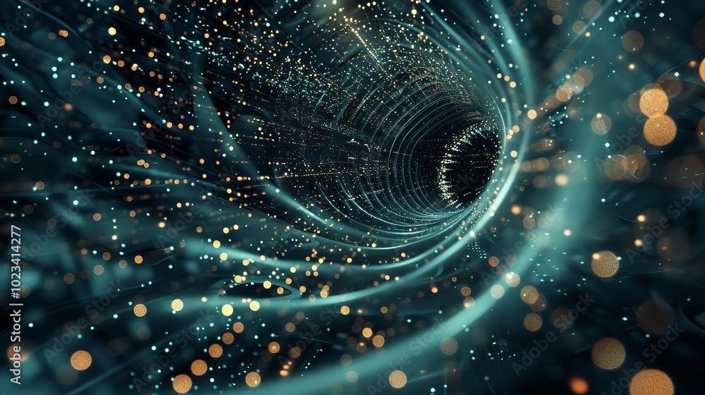 Aufkleber Flow of sorting big data with particle loop motion. Abstract futuristic background.
