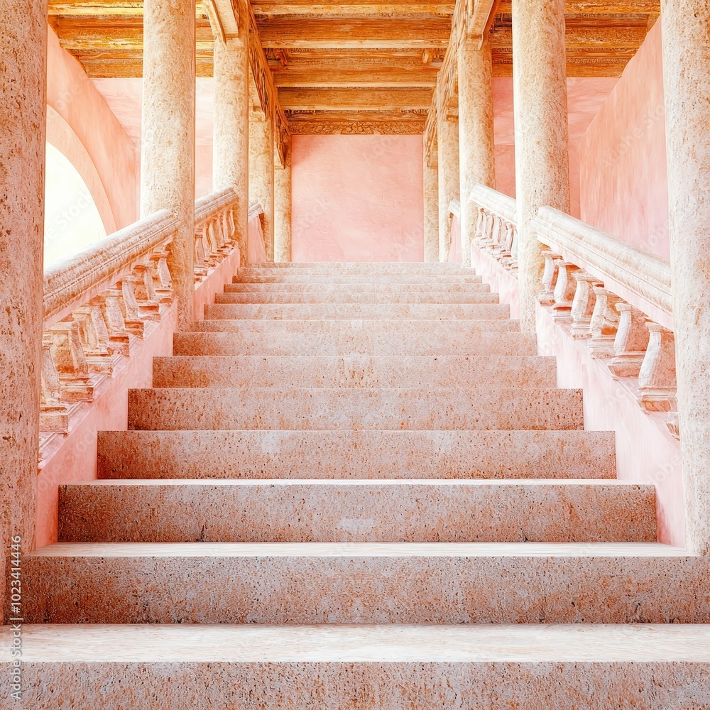 Poster discover an elegant staircase featuring stunning columns and intricate details in a historic archite