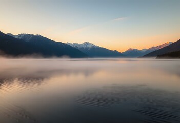 Fototapeta premium Breathtaking Sunset Over Frozen Lake with Towering Mountains