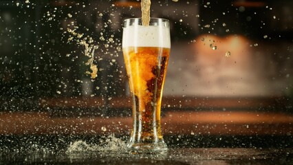 Pouring Beer Drink into a Long Glass.