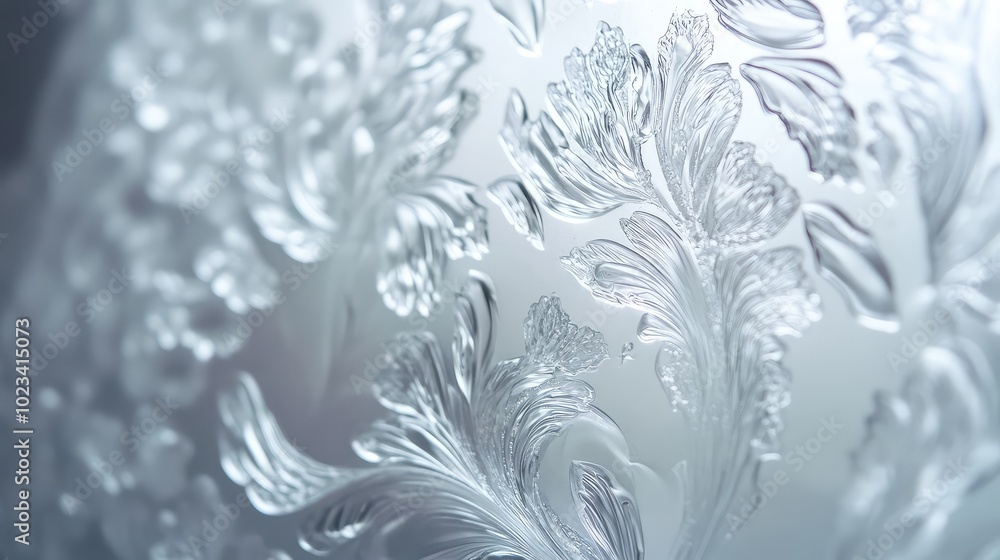 Poster a detailed close-up of frosted glass with intricate patterns, highlighting the soft diffusion of lig