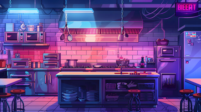 Pixel art crypto kitchen, 8-bit chef bots, digital ingredient replicators, blockchain recipe vault, retro cooking game style, virtual tasting room, arcade culinary challenges