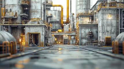 Industrial complex with machinery and pipes