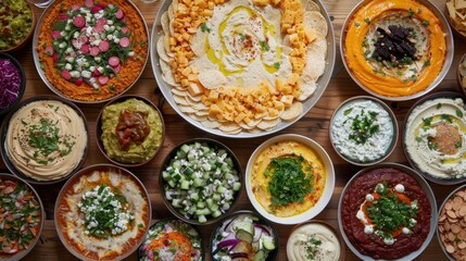 Colorful Assortment of Dishes on a Wooden Table
