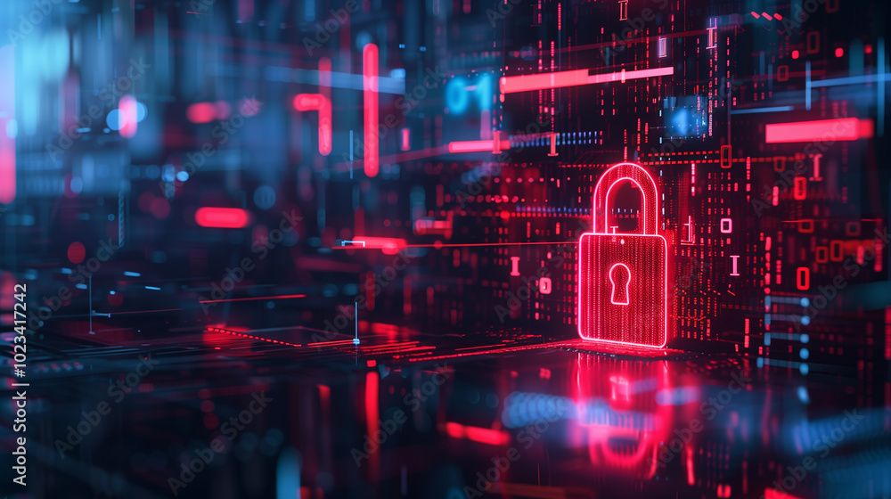 Poster data security breach digital system hacked internet cyber attack alert concept with virtual display 