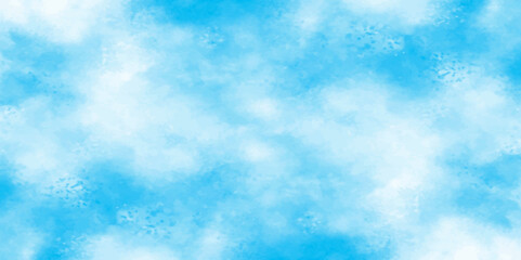 Vector blue watercolor art background with white clouds and blue sky. Light sky blue shades watercolor background. Sky Nature Landscape Background. sky background with white fluffy clouds. panorama.