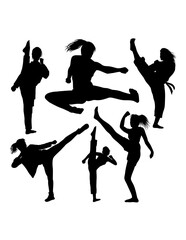 Female kicking karate martial arts sport action silhouette