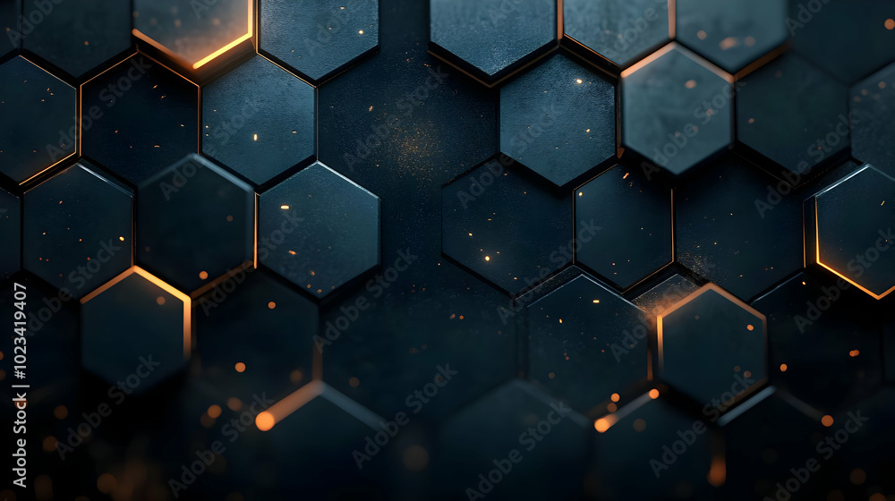 Poster abstract 3d hexagon pattern with glowing edges