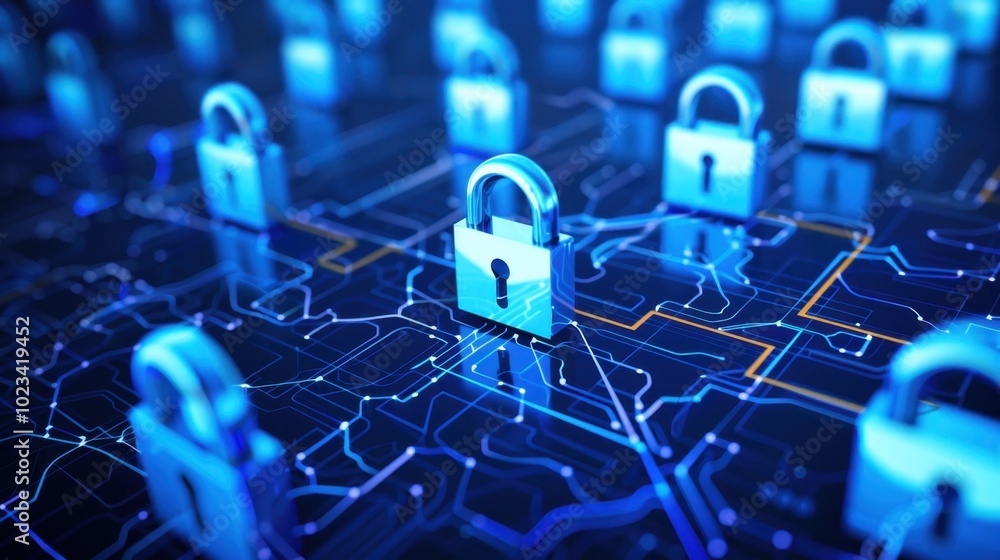 Poster digital security concept with lock symbols and network