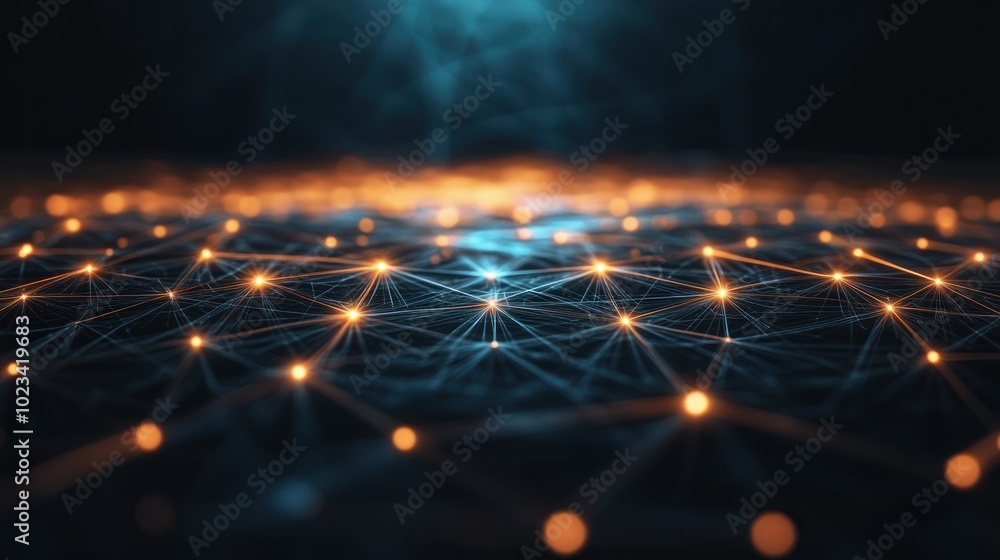 Poster abstract representation of a network with glowing nodes and interconnected lines.