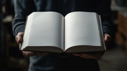 Person Holding Open Blank Vintage Book Ready for Custom Text or Illustration, Ideal for Writing, Branding, Generated AI