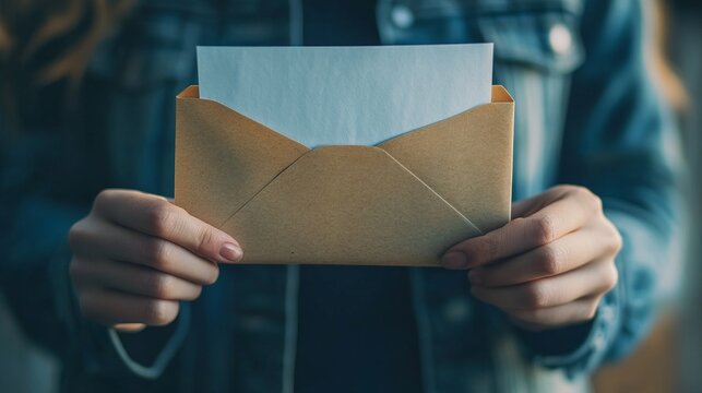 Person Holding Open Envelope with Blank Letter Ready for Custom Text, Invitation or Message, Generated AI