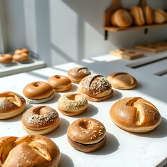 Warm Golden Bread Rolls with Sesame Seeds - Freshly Baked Collection