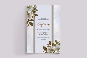 WEDDING INVITATION FRAME WITH FLOWER DECORATIONS WITH FRESH LEAVES 