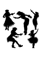 Hawaiian hula girl dancer action pose silhouette