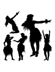 Hawaiian hula girl dancer action silhouette