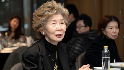 Chic entrepreneur addresses professional audience at engaging seminar on business strategies