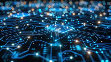 Futuristic Circuit Board with Glowing Connections