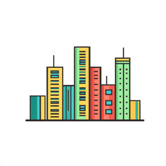 An icon of an office building, simple line art with color on a white background, 