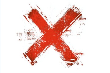 Red grunge X icon, standalone on white backdrop, symbolizes error, incorrectness, and halts